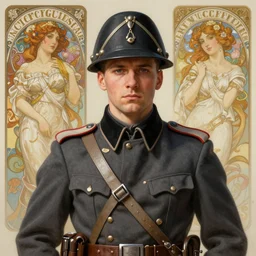 A full portrait of a german  world war two soldier, intricate, elegant, highly detailed, digital painting, artstation, concept art, smooth, sharp focus, illustration, art by Krenz Cushart and Artem Demura and alphonse mucha