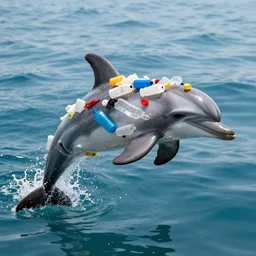 a dolphin made of plastic waste