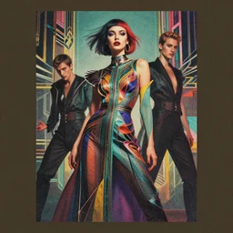 ( ( dither ) ), editorial photo portrait of a cyberwave fashion goddess, art deco, colorful modern, mads berg, karolis strautniekas, christopher balaskas, fine texture, dynamic composition, detailed, matte print, dynamic perspective, muted color, lomography, ( ( risograph ) ), rich grainy texture, centered
