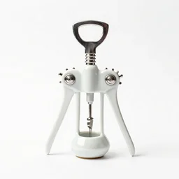 porcelain corkscrew, 8k product photo, isolated on a pure white background, centered, entire object in frame, sharp focus, soft studio lighting