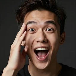 A photograph of a YouTuber making a thumbnail face, because he is super excited.