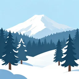 simple pretty vector art of a snowy forest with a mountain in the background, 4 k,