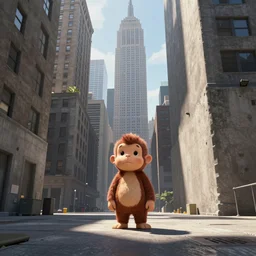curious george caillou cartoon in the big city. new york city concrete jungle.