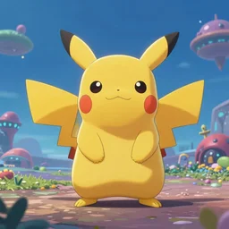 A lofi a Pikachu look like fat cat, background of alien landscapes, Pixar style by Renato muccillo and Andreas Rocha