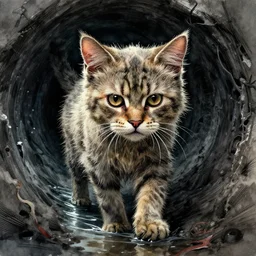 portrait, depressed scruffy kitten wanders a scary sewer, watercolor, dramatic lighting, cinematic, establishing shot, extremely high detail, foto realistic, cinematic lighting, pen and ink, intricate line drawings, by Yoshitaka Amano, Ruan Jia, Kentaro Miura, Artgerm, post processed, concept art, artstation, matte painting, style by eddie mendoza, raphael lacoste, alex ross