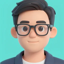 a 2 d design of a man wearing glasses with a cyan background