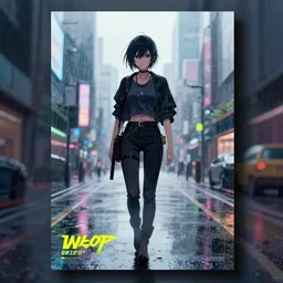 cyberpunk street, by wlop, rain, poster, anime key visual, artstation