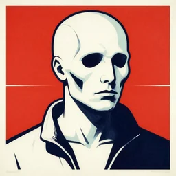 portrait of ghost in the shell in style of Oleg Savostyuk, soviet poster, retro futurism