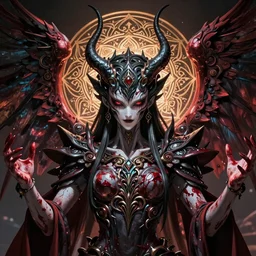 4K headshot of godlike Shub-Niggurath with defined arms and open hands and bloody clothes with giant mandala wings , intricate face , flawless anime cel animation by Kentaro Miura, psychedelic , highly detailed upper body , professionally post-processed , beautiful, scary, symmetry accurate features, epic, octane rendered, anime masterpiece, accurate
