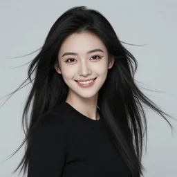 young, attractive, cheerful, slim woman of average height in her early to mid 2 0's, very pale skin, dark eyes, long jet - black hair blowing in the wind, eye of horus painted under one of her eyes, wears black clothing