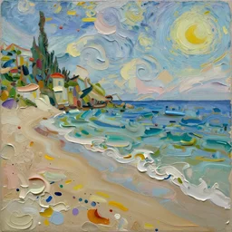 oil paint impasto relief, beautiful italian beach scene, multi layered thick brush marks, some splattered paint, in the style of francis bacon and van gogh