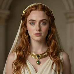 a stunning portrait of Sophie Turner as an ancient greek priestess, digital art by Ross Tran and Angel Ganev, highly detailed, trending on artstationhq