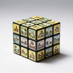 victorian rubik's cube, studio product photography, isolated on a pure white background, centered, entire object in frame, sharp focus, soft studio lighting