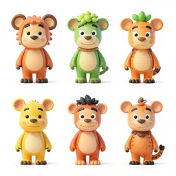 a set of cartoon jungle figures in the style of Dilbert