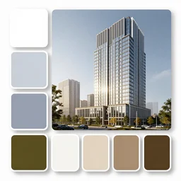 inspiration board color palette for branding a high rise downtown office building park