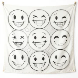 grinning faces, sketch, illustration, outline, tapestry