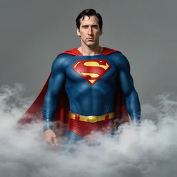 nicholas cage as superman, in clouds, portrait by greg hildebrandt, studio lighting, muted colors, by terry richardson, by frank frazetta, extreme detail, reflections, trending on artstation, 8 k