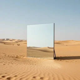 a large mirror in the middle of the desert