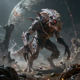 hyperdetailed photo of a space creature war on a unknown creepy planet 8 k extremely detailed hd hyperrealism mysterious movie studio fx
