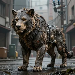 wild beast in city streets,  dramatic lighting, very detailed, electrical details, high details, 4k, 8k, trending on artstation, by Hajime Sorayama and Paolo Eleuteri Serpieri