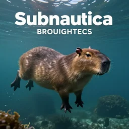 A capybara swimming, screenshot from the video game 'Subnautica'