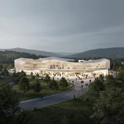 a shopping center on hill voidscape by simon stalenhag and ansel adams, digital art