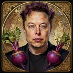 elon musk as a beets, purple streaks in hair, deep focus, d & d, fantasy, intricate, elegant, highly detailed, digital painting, artstation, concept art, matte, sharp, illustration, art by artgerm and greg rutkowski and alphonse mucha