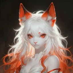 prompt A beautiful portrait of a white red orange kumiho, backlit, concept art, matte painting, by Peter Mohrbacher