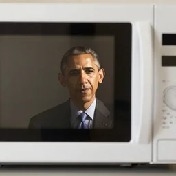 Barack Obama as-seen through the door of a microwave