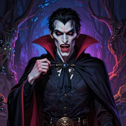 Beautiful horror art of a vampire by Albert Bierstadt, atmospheric, vivid colors, psychedelic, stylized, intricate detail, trending on artstation, cgsociety 4k