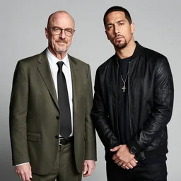 a photo of saul goodman and eminem, studio photo, beautiful, stunning scene, hdr, award winning photo