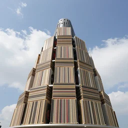 tower of babel reaching up to heaven but it is made from 12 inch vinyl LPs
