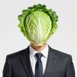 man with suit and tie, with a cabbage for a face, symmetrical, highly detailed, digital art, sharp focus, trending on art station, anime art style