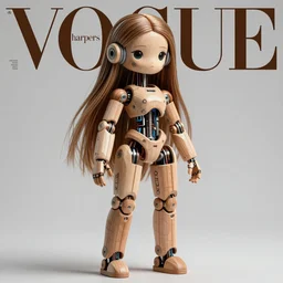a beautiful jointed wooden art doll, super dollfie, biopunk, android, robot, mecha, feminine curves, wires, long flowing hair, fashion magazine, vogue, harper's bazaar art, intricate, 8 k render in octane, sharp focus