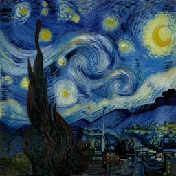 Cthulhu coming from the night sky of a city by Van Gogh, dark lighting