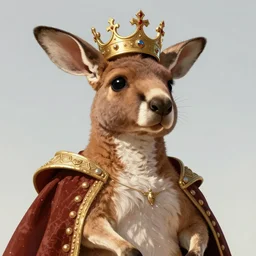 Low angle point of view renaissance portrait of a kangaroo wearing a crown with, fantasy art, illustration, epic, fantasy, intricate, hyper detailed, artstation, concept art, smooth, sharp focus