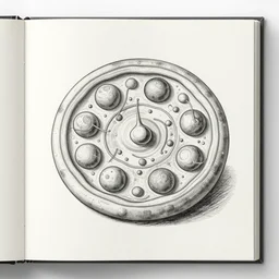 a biology text book illustration of a cell by da vinci, black and white painting