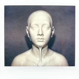 watercolor, a liquid white clay porcelain portrait of a face melt down flow go runny, body painted with white thick fluid, realistic detailed watercolor polaroid, grainy image, contrast
