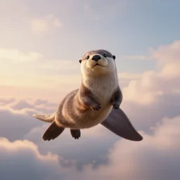 otter is floating in mid air, epic, cinematic shot, soft light, soft colore, artstation, atmosphere, high definition, clouds, golden hour - n 9