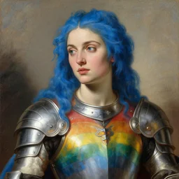 seductive saoirse ronan, cerulean hair, wearing rainbow armour, oil painting by titian, hard focus