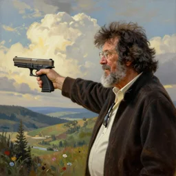 Bob Ross with a Glock, Bob Ross painting with a handgun