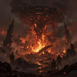 sci - fi, a matte painting by amir zand, cgsociety contest winner, fantasy art, hellish background, apocalypse landscape, matte painting
