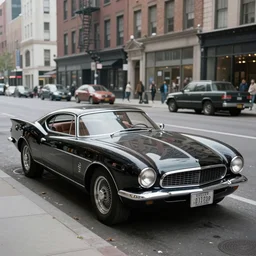 the batmoblie car designed by norman bel geddes, on the streets of gotham