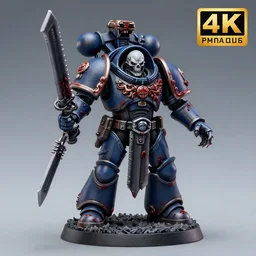 8 0 mm resin detailed miniature of a warhammer 4 0 k grim reaper, bloody, futuristic, product introduction photos, 4 k, full body,