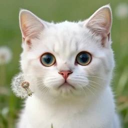 the kitty with the big cute eyes and dandelion, detailed digital art by greg rutkowski, thomas kinkade and keith parkinson, artstation, cgsociety, 8 k, hd