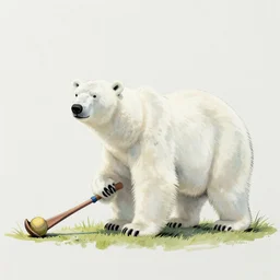 a drawing of a polar bear playing softball