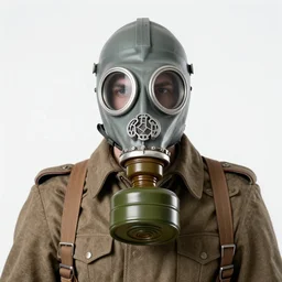 portrait of futuristic world war 1 russian soldier with gas mask, white background, dripping paint, craig mullins, ash thorpe, fibonacci rhythm ar
