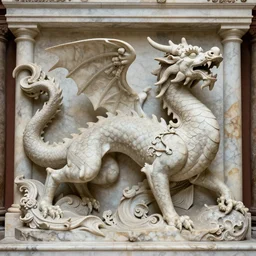 photograph of a sculpture on the marble of a hyper detailed dragon on clay made from bernini