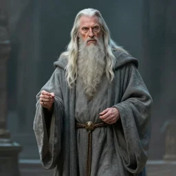 gandalf, ian mckellen, wizard, digital painting, tall beautiful, wearing a grey robe