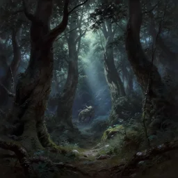 enchanted forest at night, frank frazetta